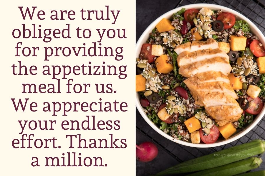 We sincerely show our thankfulness to you for all those healthy and delicious dishes.