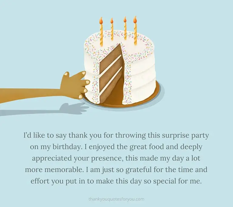 surprise birthday party thank you message
